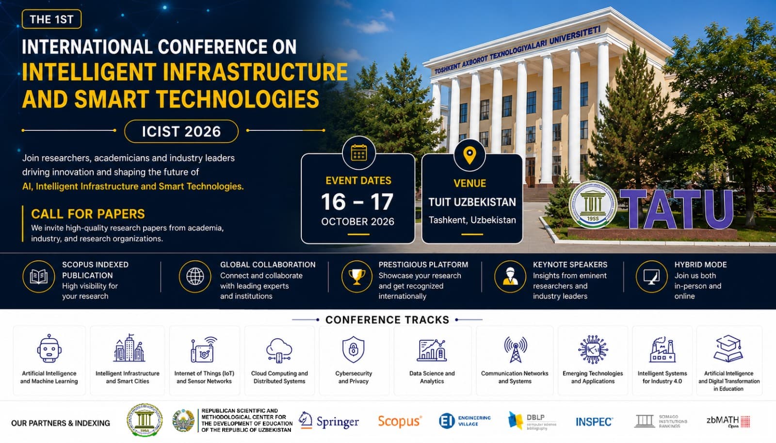ICIST 2026 conference poster showing the conference dates, venue, tracks, partners, and publication highlights
